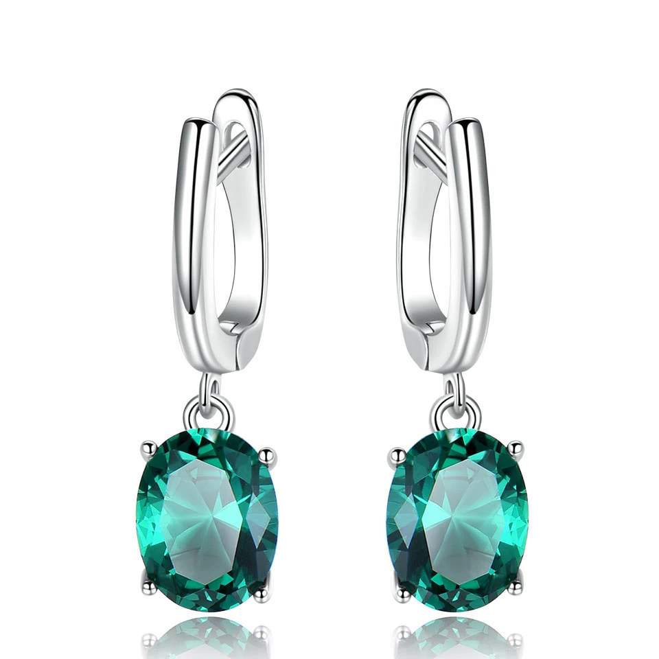 

Women fashion zircon earrings emerald long clip earrings silver 925 sterling jewelry, Green/blue