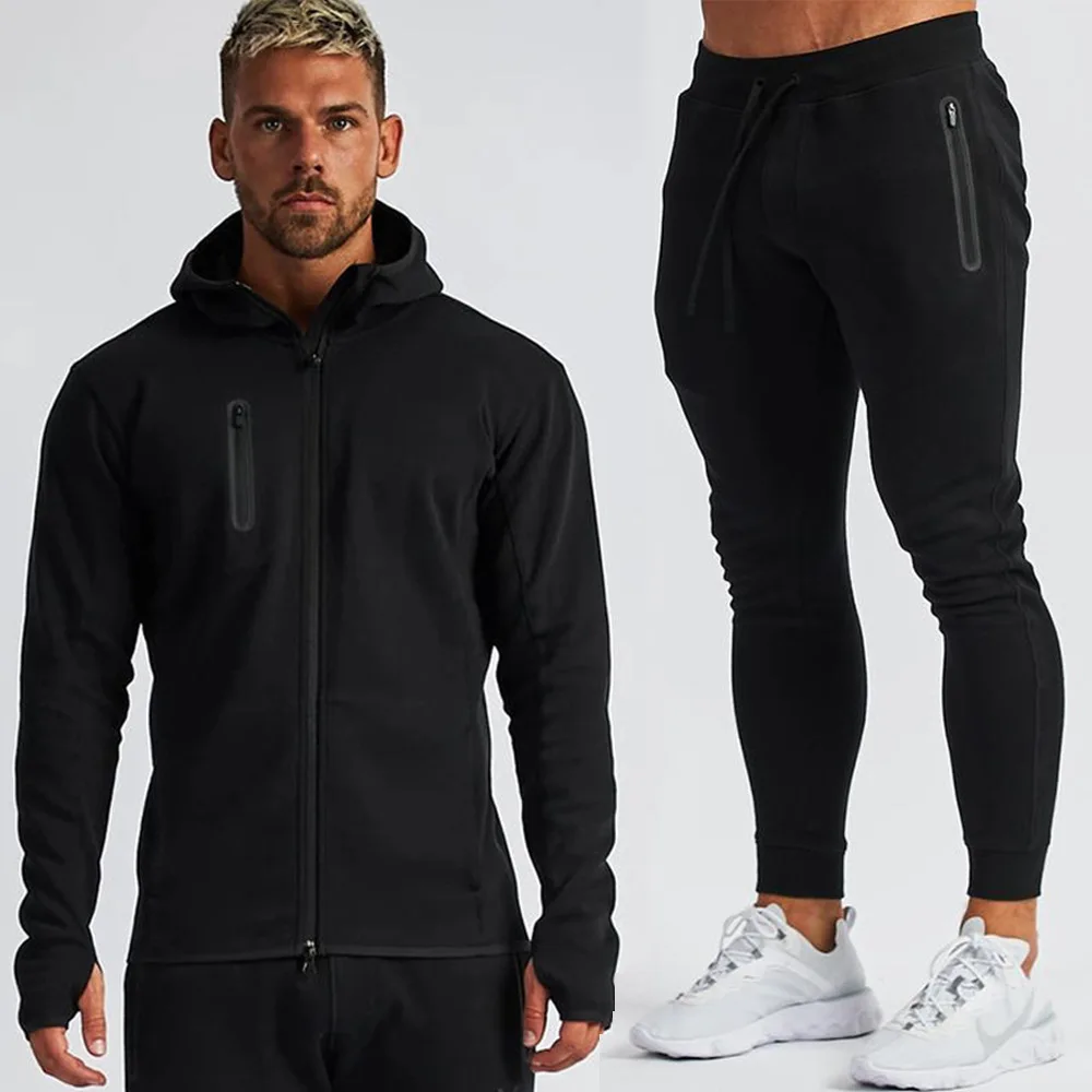 

Wholesale Custom Logo Blank Men Athletic Track Suits With Hoodie Cotton Plain Jogging Sweatsuit Men Running Sports Wear Suit, Picture color