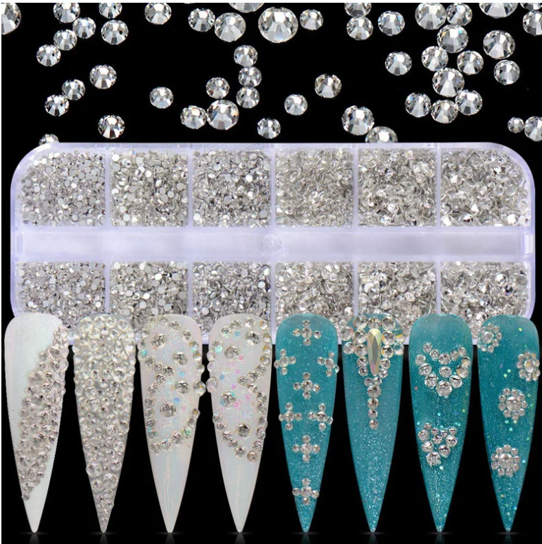 

Hot sale new colourful rhinestone nail art for nail design in box rhinestone nails decoration, Picture