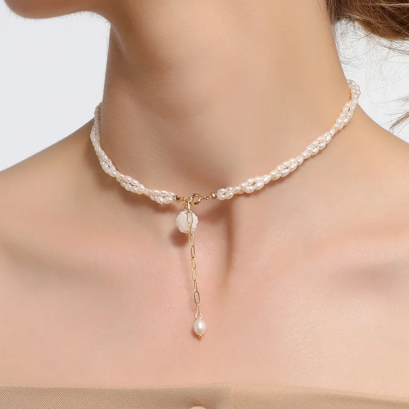 

New Arrival Natural Pearl White Rose Necklace Fashion Baroque Freshwater Pearls Choker Necklace for Women