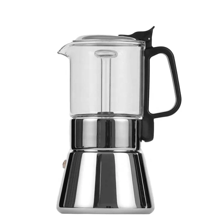 

New Design Espresso Coffee Maker High Borosilicate Glass Microwave Expresso Stainless Steel Moka Pot