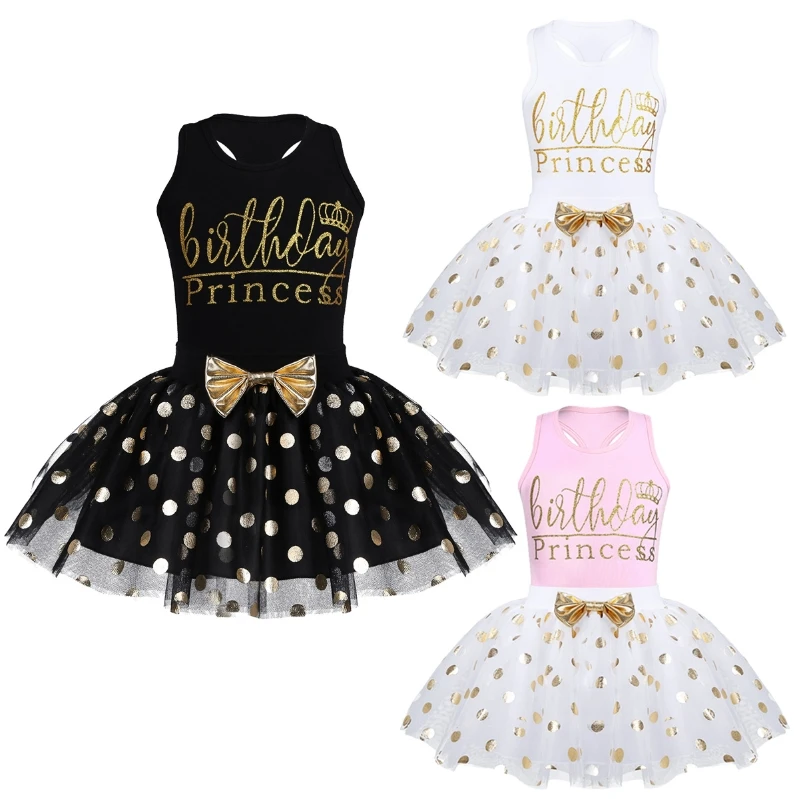 

High Quality Baby Girls Polka Dots Birthday Outfit Racer-Back Shirt and Mesh Tutu Skirt Set Princess Party Dress