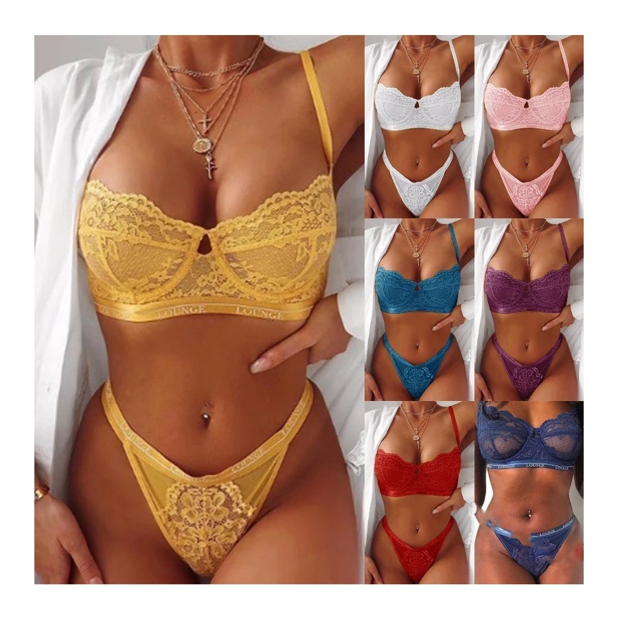 

2021 Wholesale Cheap Price Fashion Sexy Hot Transparent Women Pink Lace Underwear Plus Size Sexy Lingerie Set