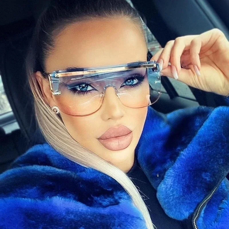 

2020 Rimless Square Sunglasses Women Retro One Piece Sun Glasses Female Brand Designer Transparent Goggle Glasses Ladies, Multi-colored