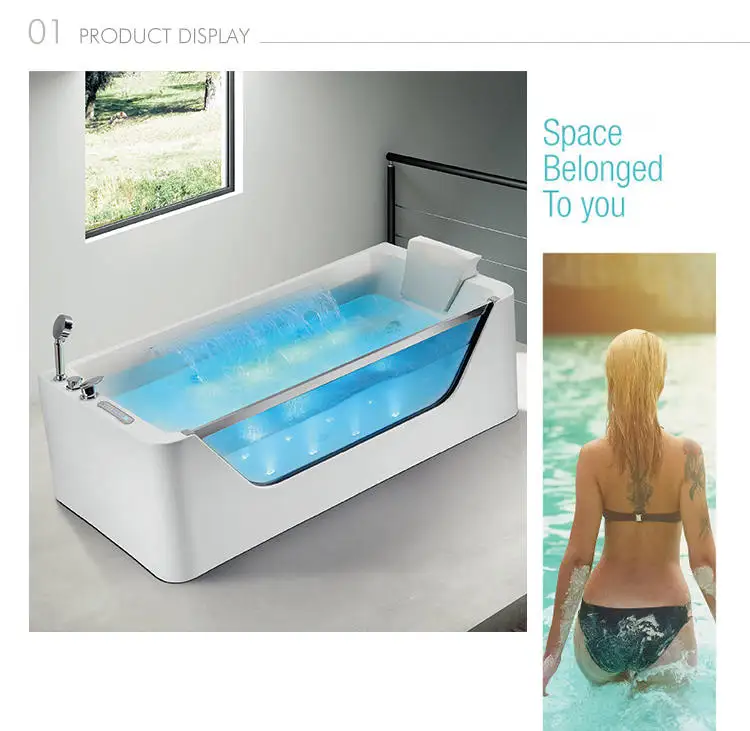 Kamali M1777-D cupc cheap clear glass massage whirlpool bathtub price japanese square acrylic soaking freestanding spa bath tub