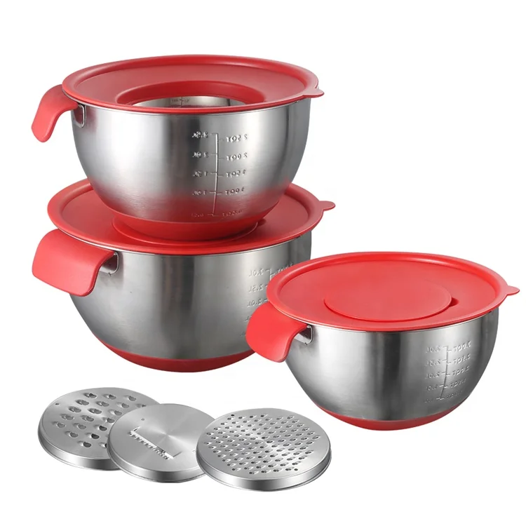 

Eco friendly steel take away red salad bowl with lid Grater, Silver