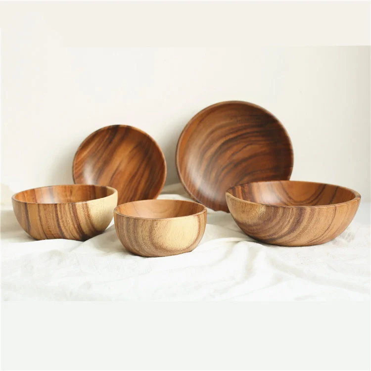 

Natural kitchenware wooden dinner food salad serving bowl acacia wood bowl