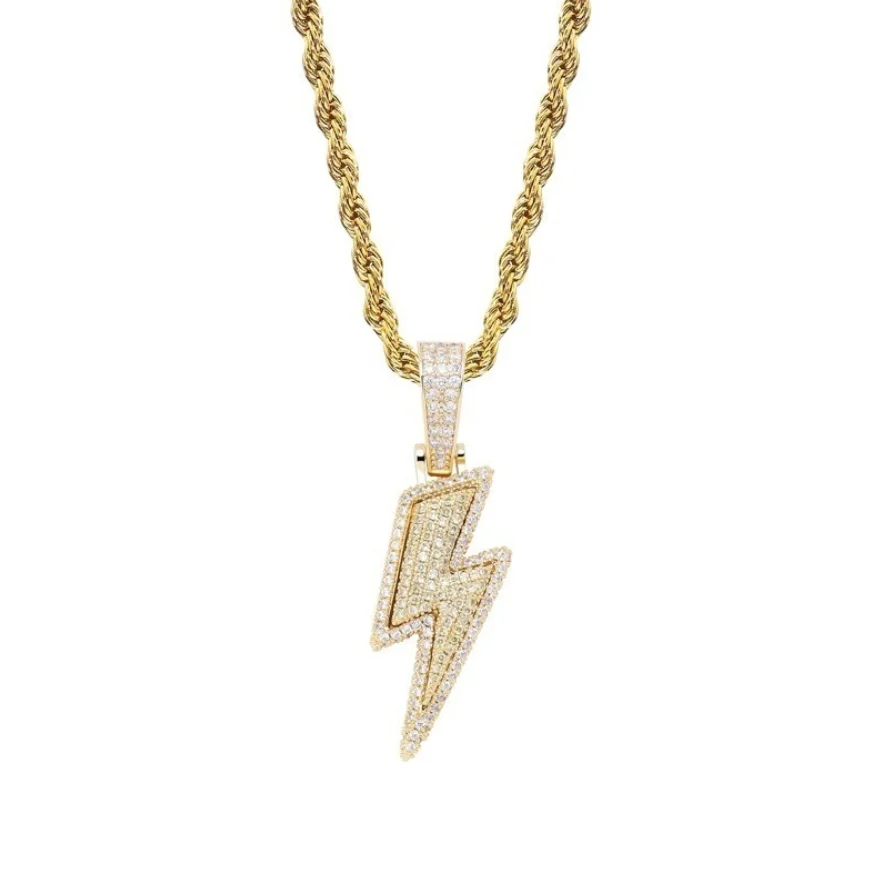 

2021 New Zircon lightning pendant Unisex personalized hip hop hipster necklace, Silver;gold