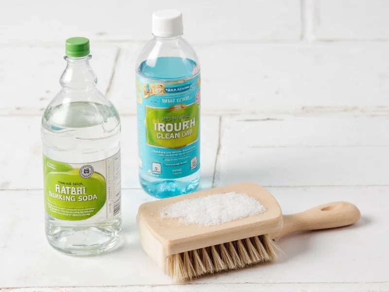 DIY grout cleaning toolkit with baking soda vinegar and brush