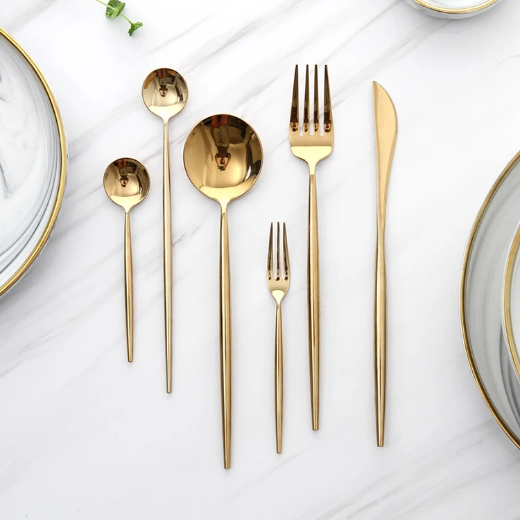 

High Quality Royal Luxury Mirror Golden Stainless Steel 18/8 Flatware Set Cutlery Knife Fork Spoon Teaspoon, Gold