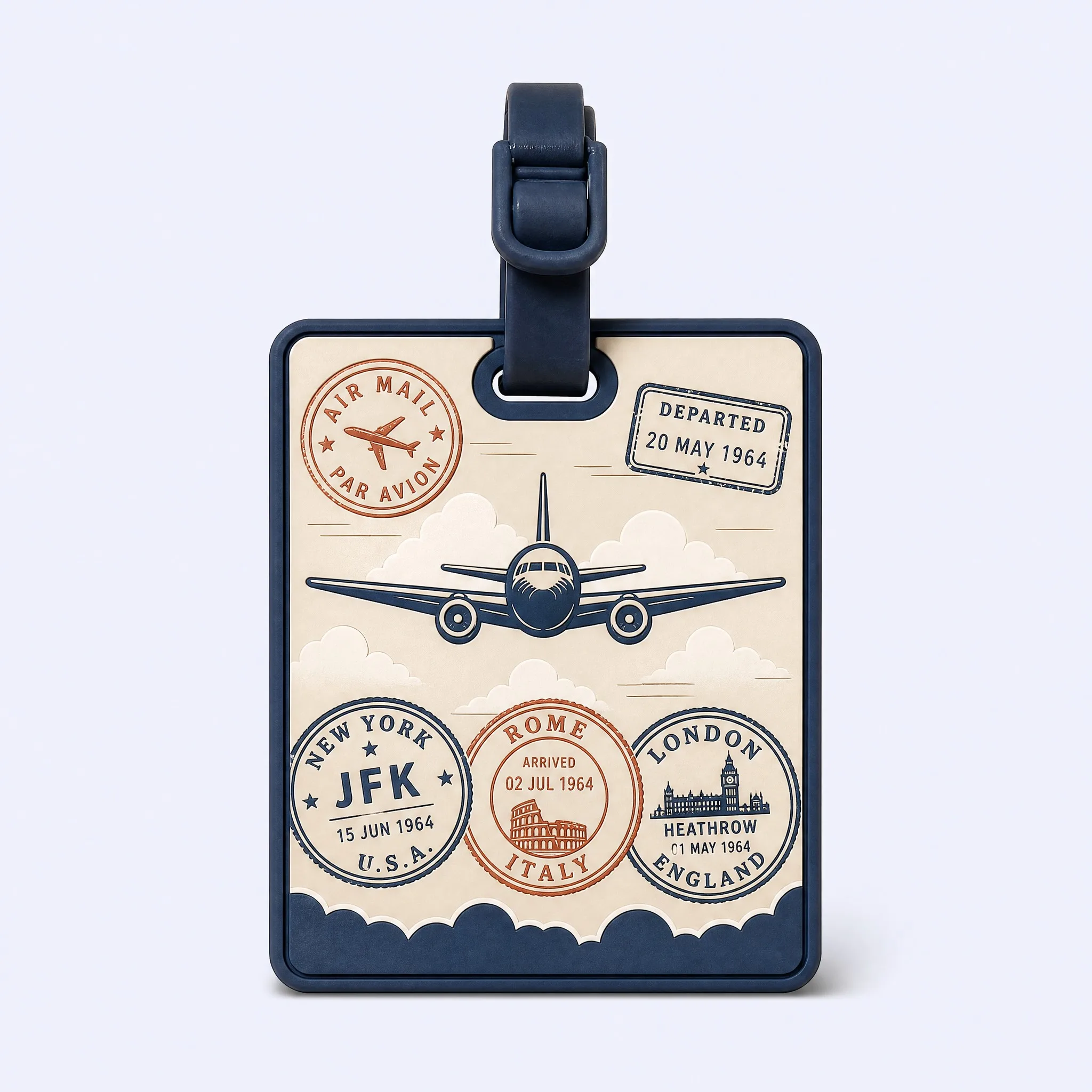 Custom 3D Soft PVC Vintage Aviation Aircraft and Passport Stamp Luggage Tag