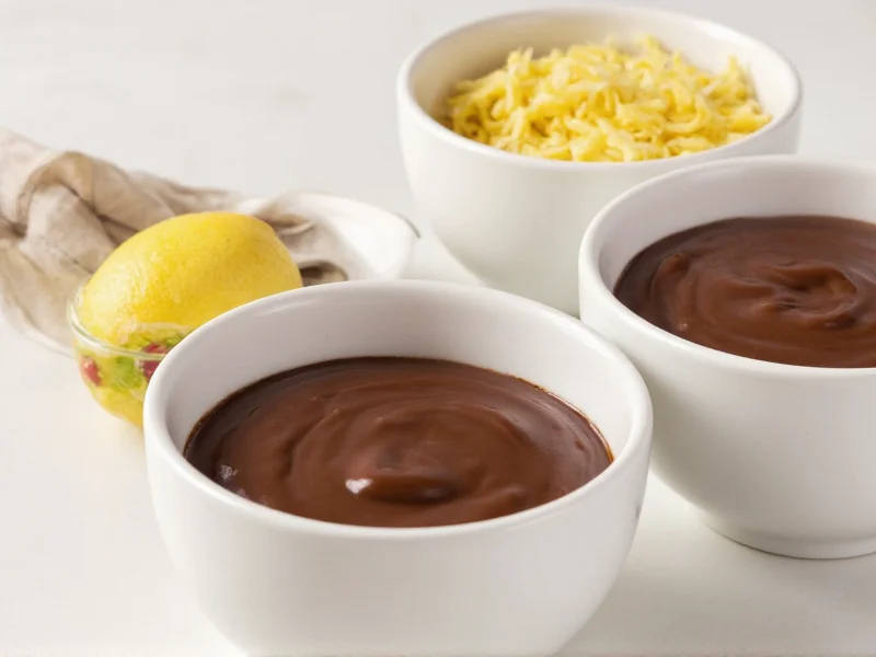 Three bowls of homemade icing in chocolate lemon vanilla