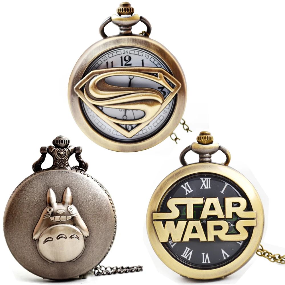 

Retro quartz pocket watch various styles of Superhero Pocket Watches Gift To Boy Bronze Cartoon Pendant Watch wholesale