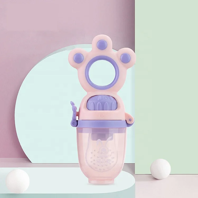 

New Design Cartoon Animal Shape Newborn Food Biting Baby Pacifier Baby Fruit Vegetable Feeder, Pink / blue (can be customized)