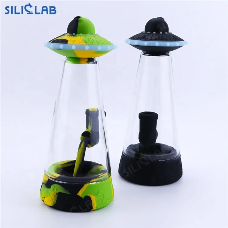 

New Spaceship Shape Glass Water Pipe Silicone water Bubbler smoke buddy Smoke Water Bubbler Pipe, Rasta, black, green, custom color