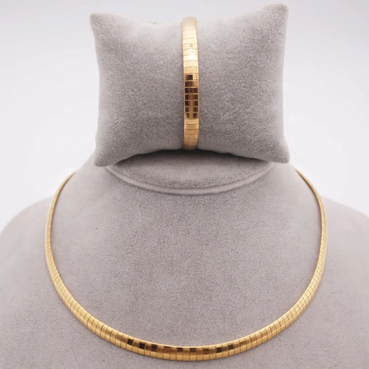 

Ladies Fashion Stainless Steel Choker Necklace Bracelet Sets Wholesale, Gold