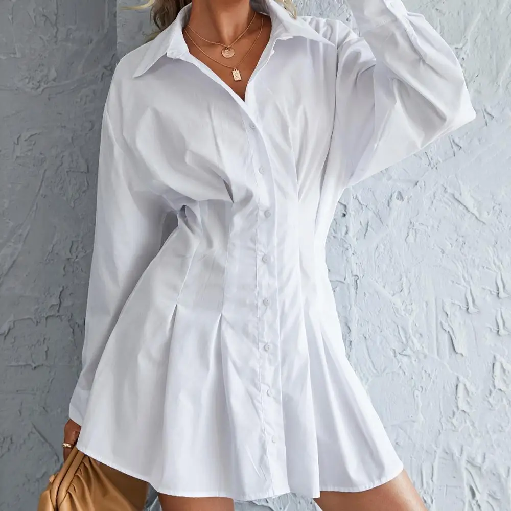 

Button Front Shirred Back Shirt Dress, Customized color