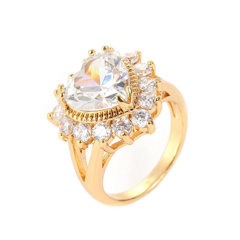 

New designs red diamond heart ring for girls color zircon rings