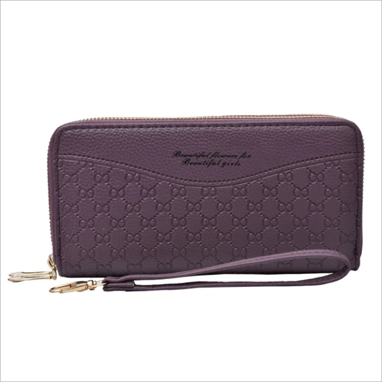 

Large Capacity Soft PU Leather Double Zipper Around Long Handbag Clutch Wallet With Wrist Strap Ladies Credit Card Holder