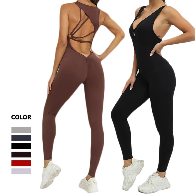 

Custom sexy Lasted casual playsuit ribbed one piece workout activewear bodysuits yoga lightweight fitness jumpsuit for women