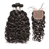 

Wet and wavy brazilian hair bundle natural color water wave mink bundle hair with closure