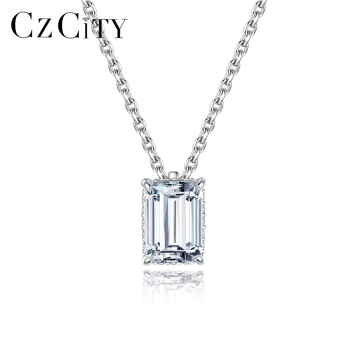 

CZCITY Stone VVS Custom Lab Iced Out Chain Rectangle Necklace Luxury Emerald Cut Moissanite Diamond Pendant