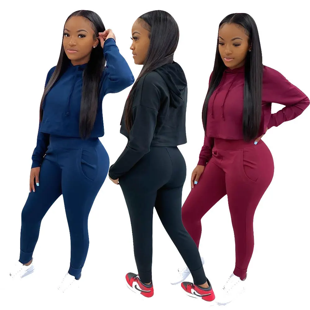 

2 Piece Set Women Casual 2021 new arrival Pure Color Sweatshirt Sports Suit Longsleeve Two Piece Sets Suit
