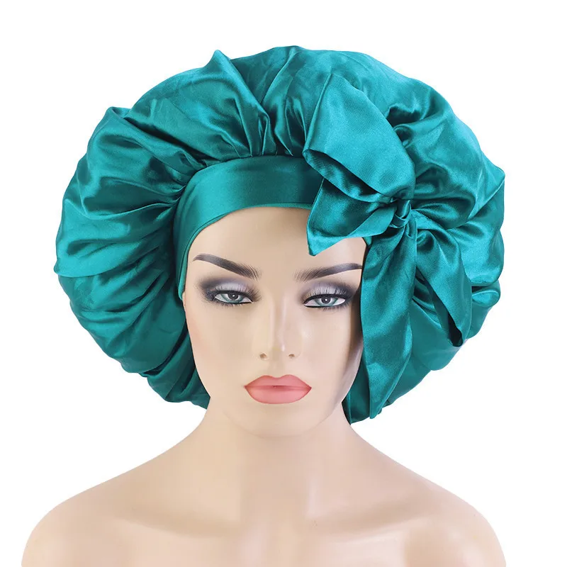 

Fashion Large Women Satin Bonnets Hair Wraps with Tie Belt Curly Sleep Bonnet For Lady 405A-2