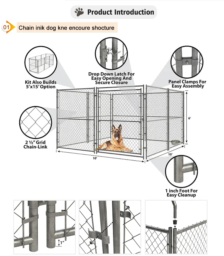 Custom 10x10x6 Quality Outdoor Used Chain Link Dog Kennel Lowes Closed ...