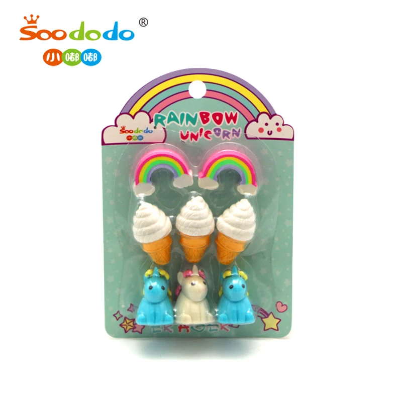 
3D Animal Unicorn Shaped Pencil Eraser Rubber Eraser Blister Card Stationery 