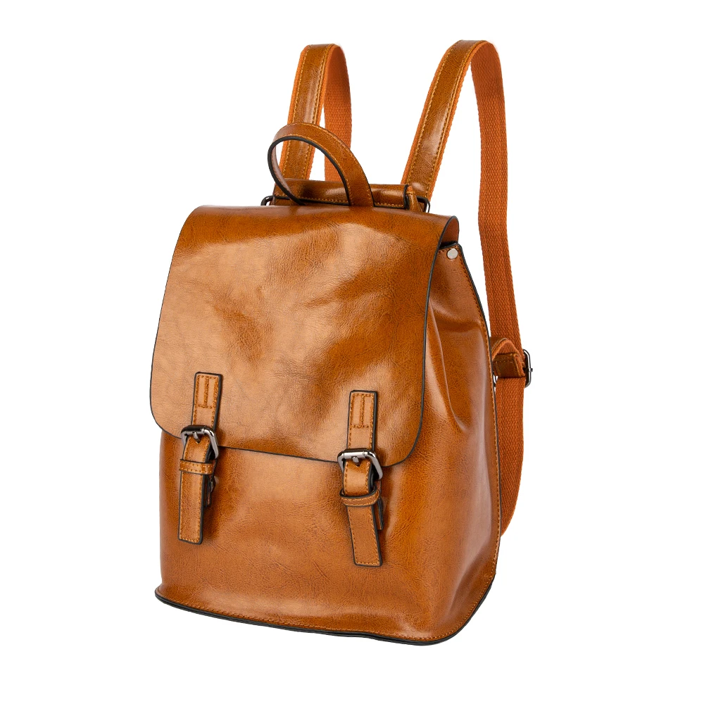 

Retro 2021 Oil wax cowhide leather ladies backpack europe style brown school bag waterproof mini shoulder bag women