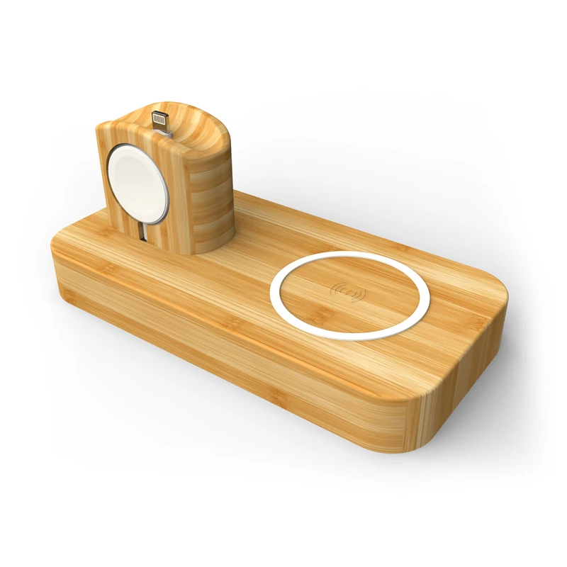 

3 in 1 bamboo wooden wireless charging station for iphone watch airpod