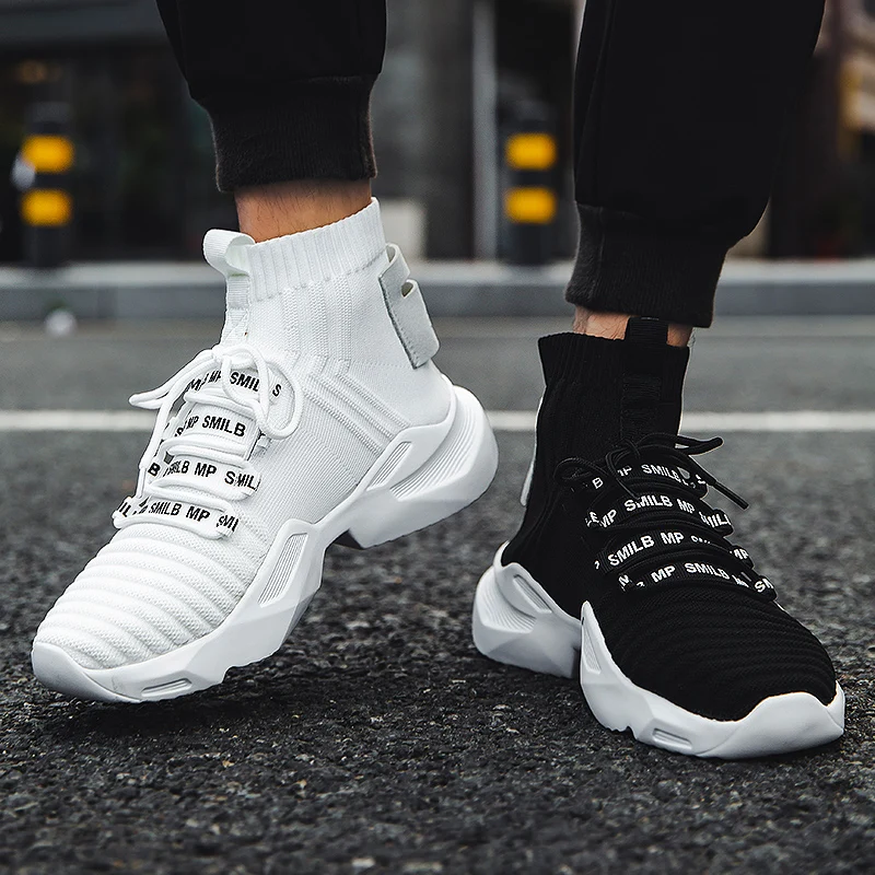 

High top Knit custom shoes men casual white black sports shoes fashion Sock sneakers mens Short boots wholesale china