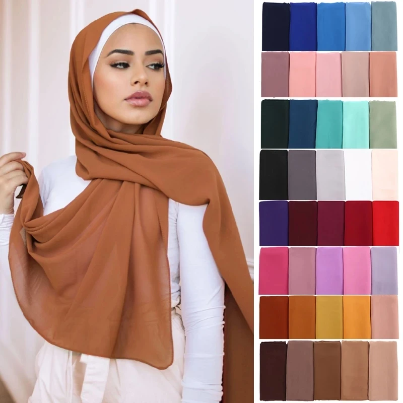 

Wholesale High Quality Plain Islamic Shawls Georgette Scarf Women Muslim Hijabs Borong Tudung Heavy Chiffon Scarf Hijab