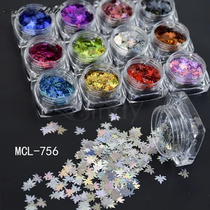 12 Colors Laser Maple Leaf Nail Art Sequin Autumn Design Spangles for Nail 2