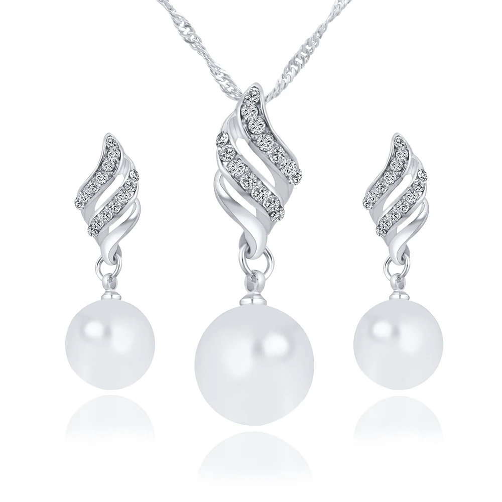 

Classic Pearl Charm Set Jewelry for Women Necklace Earring Jewelry Set Alloy Crystal Big Pearl Wedding Party Jewelry Sets