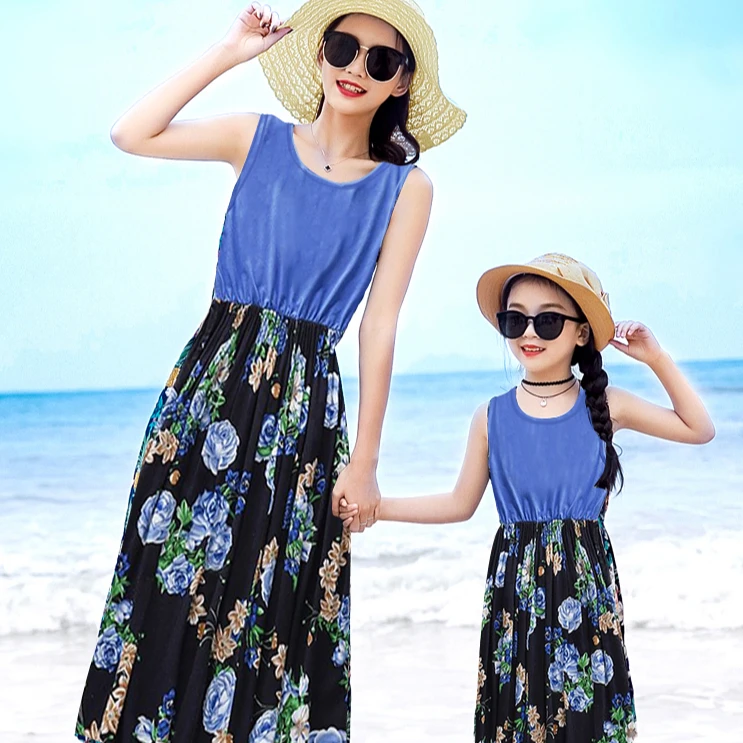 
New Summer Mommy and Me Family Matching Mother Daughter Dresses Clothes Flower Mom Dress Kids Child Outfits Mum Sister Baby Girl 