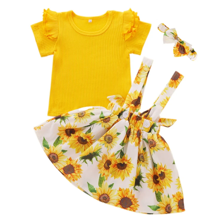 

2020 summer and autumn sunflower suit suspender newborn baby clothes girls skirt, Picture