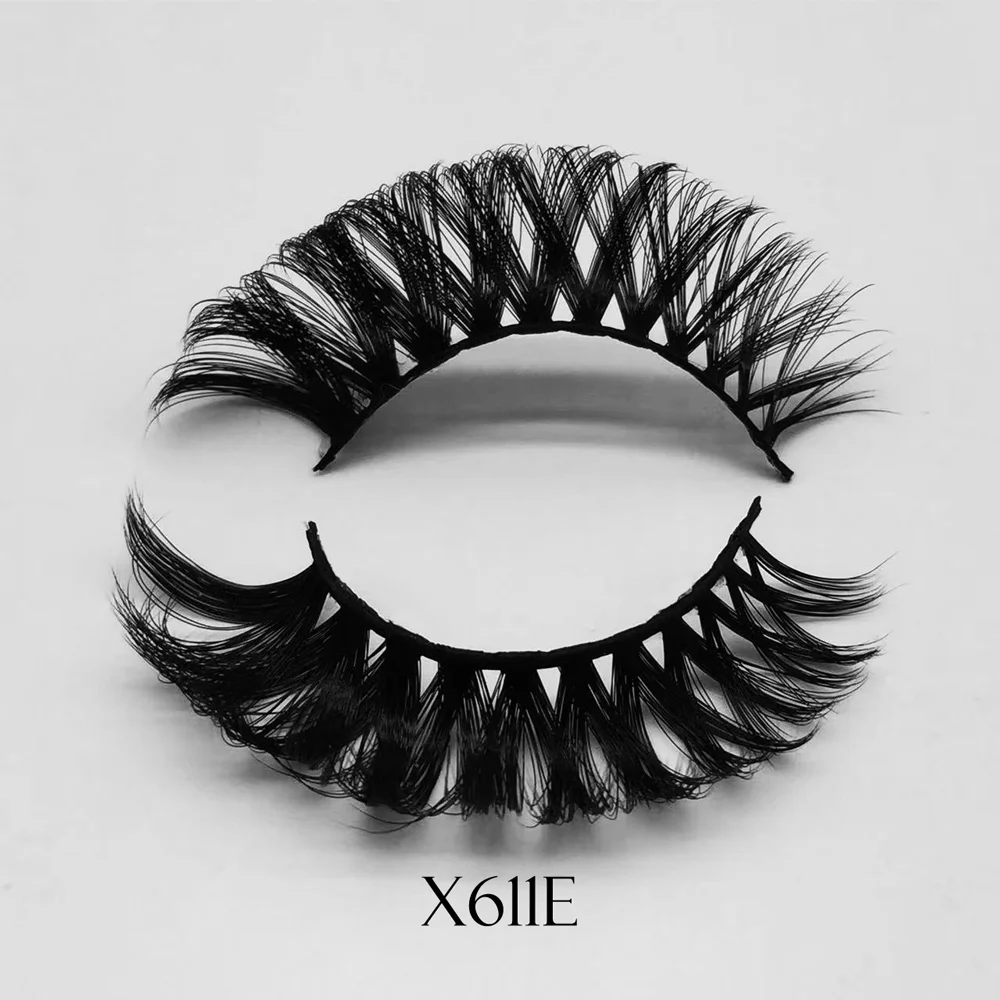 

X611E 15mm d curl strip eyelashes russian eyelash extensions deep curl fake lashes russian volume faux mink strip false lashes