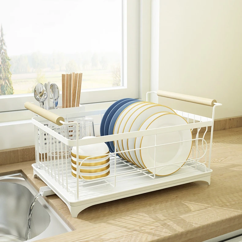 

High quality single tier stainless steel kitchen dish drying rack, Black/white