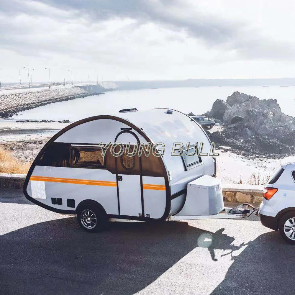 

Lightest Retro caravan with shower for camp area camper mini caravan, Silver