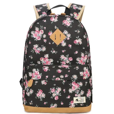 

Flower pattern colorful outdoor school bag for students girls kids 16years, Black