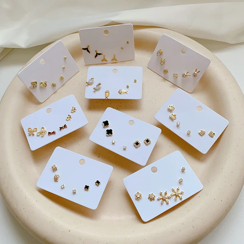 

Korean 925 silver needle zircon short earrings temperament simple and fashionable three-piece earrings women