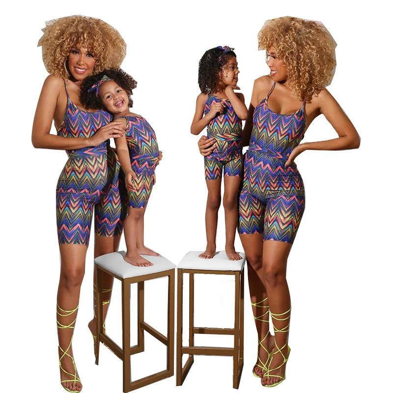 

LOGO Wave Pattern Mommy and Me Pajamas Newest Mommy and Me Jumpsuits Sets Pencil Pants High Waist Girl Lady Women Skinny, Shown