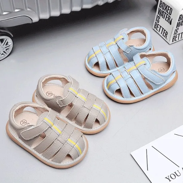 

Genuine leather Soft sole cover heel closed toe baby boy squeaky sandals