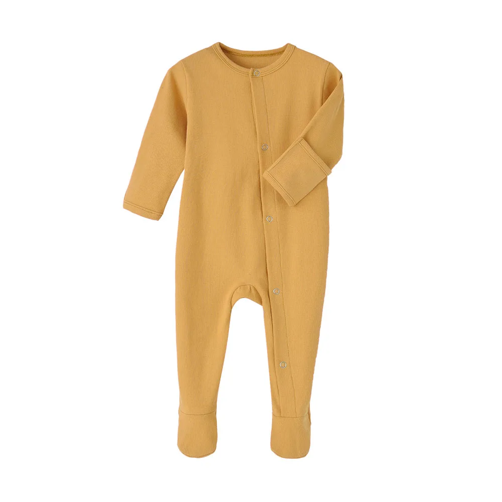 

wholesale 100% cotton baby rompers newborn blank color footed pajamas with mittens