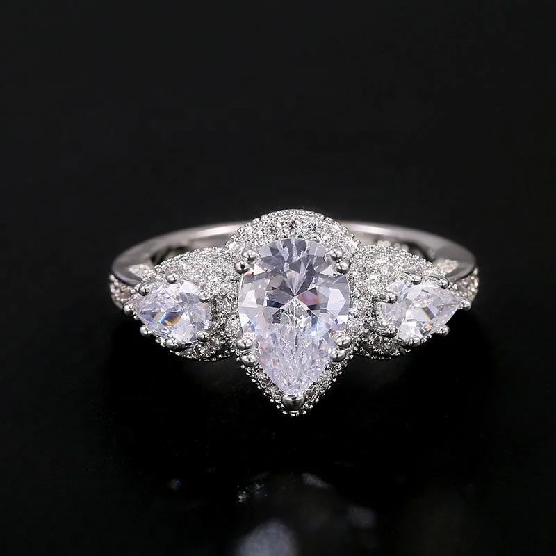 

Luxury Water Drop Shape Cubic Zirconia Wedding Ring For Women Shiny CZ Stone Silver Engagement Rings Female Fashion Jewelry Gift