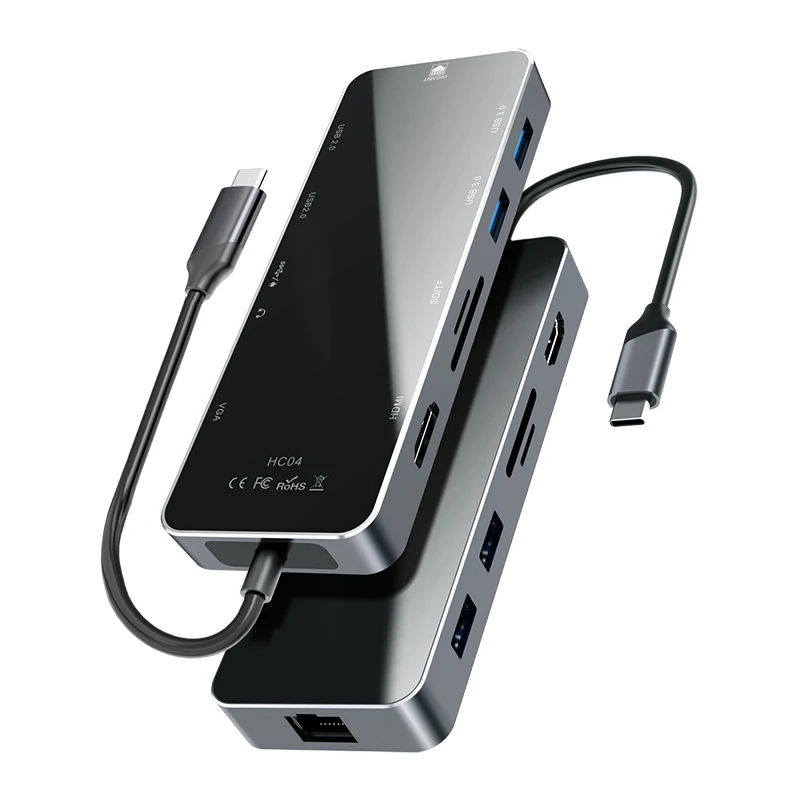 

2020 hotsale personal model 11 in 1 for macbook c-type usb hub 11 ports alumina material, Black gold sliver