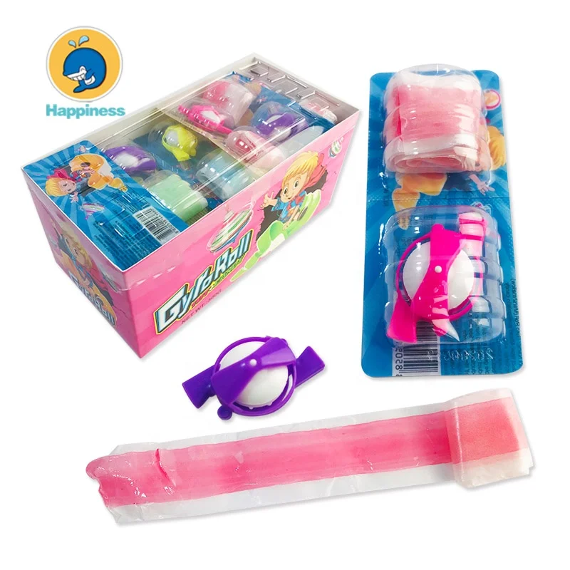 

gummy soft fruit flavor roll candy with gyro toy in tablet