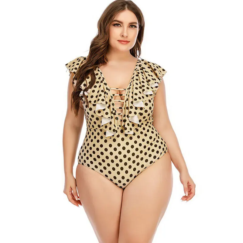 

High Performance Foreign Trade Plus Size Polka Dot Adult Female One Piece Swimsuit Cover Belly One Piece